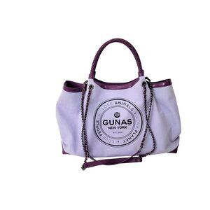 Gunas New York Purple & White Vegan Leather Tote With Chain Strap